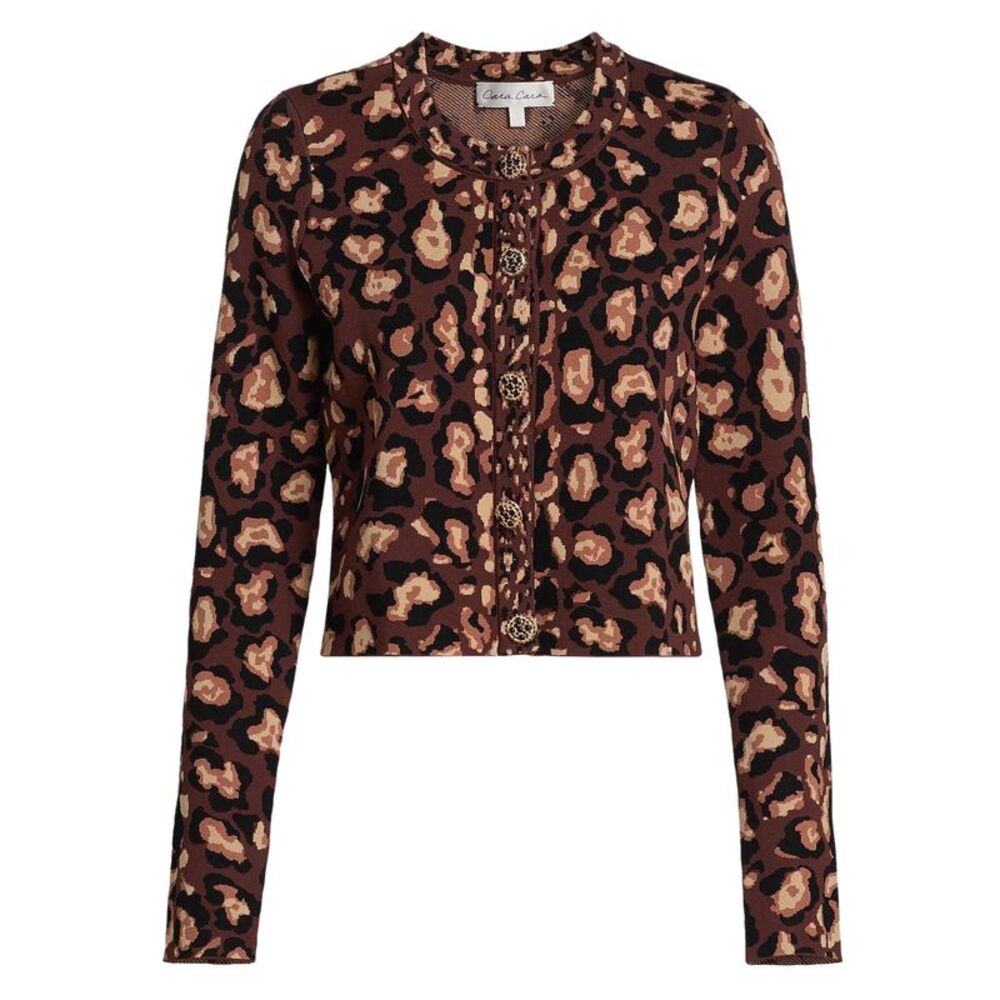 Cara Cara Womens Renada Cardigan Medium Painted Animal Brown - NWT
